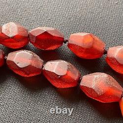 ANTIQUE NATURAL AMBER FACETED BEAD NECKLACE 46g #1861