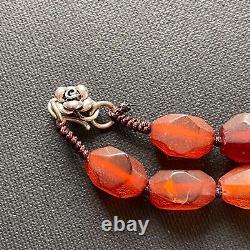 ANTIQUE NATURAL AMBER FACETED BEAD NECKLACE 46g #1861