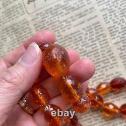 ANTIQUE NATURAL AMBER FACETED BEAD NECKLACE 53g FROM DENMARK 1950s #1865