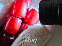 ANTIQUE OTTOMAN RED CHERRY AMBER BAKELITE FATURAN BEADS VEINS 68 grams CRACKED