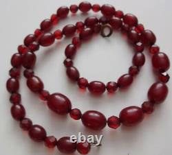 ANTIQUE VICTORIAN GENUINE BALTIC CHERRY AMBER Barrel Faceted BEADS NECKLACE 16g