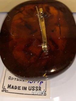 ANTIQUE VINTAGE 28g BIG RUSSIAN BALTIC CHERRY COGNAC AMBER STONE BROOCH