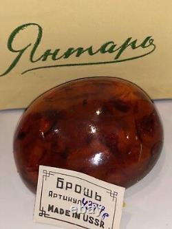 ANTIQUE VINTAGE 28g BIG RUSSIAN BALTIC CHERRY COGNAC AMBER STONE BROOCH