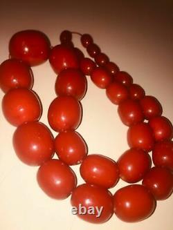 ANTIQUE VINTAGE ART DECO CHERRY RED AMBER BAKELITE TESTED BEADS NECKLACE 140gr
