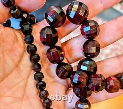 ART DECO CHERRY-Colored Faceted BEADS, 48grams