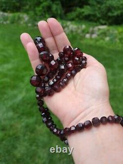 ART DECO CHERRY-Colored Faceted BEADS, 48grams