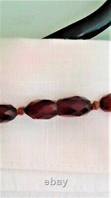 ART DECO Clear Cherry Amber/Bakelite Necklace, Faceted, Knotted, Flapper