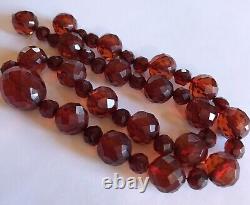 ART DECO Vintage CHERRY AMBER BAKELITE Necklace Red Faceted Bead 18.5 Tested