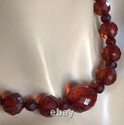 ART DECO Vintage CHERRY AMBER BAKELITE Necklace Red Faceted Bead 18.5 Tested