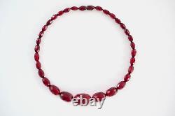 A Beauty! Vintage Hand-Faceted Cherry Amber Bakelite Bead Choker Necklace