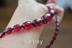 A Beauty! Vintage Hand-Faceted Cherry Amber Bakelite Bead Choker Necklace