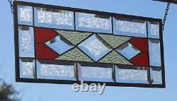 Amber-Red Beveled Stained Glass Window Panel, 4 Avail. 19 1/2 X 7 1/2
