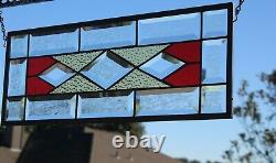 Amber-Red Beveled Stained Glass Window Panel, 4 Avail. 19 1/2 X 7 1/2