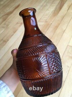 Antique 1830s Boston & Sandwich Blown Mold Glass Decanter Bottle Amber Nice