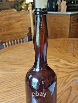 Antique 1860's whittled deep red amberLADIES LEG WHISKEY Bottle 11.75, NICE