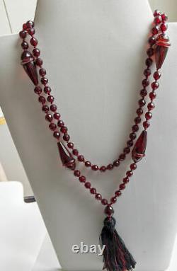 Antique 1920s Cherry Amber Bakelite Flapper's Necklace
