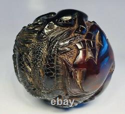 Antique 1920s Chinese Hand-Carved Cherry Amber Zodiac Animals Ball Ornament
