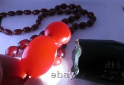 Antique 1920s Red AMBER / FATURAN / BAKELITE Bead Necklace 33. INCHES LONG