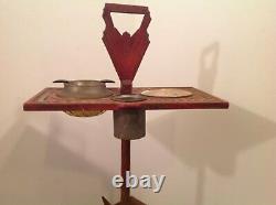 Antique 1930's ART DECO Cast Iron Red And Silver Etched Amber Glass RARE FIND