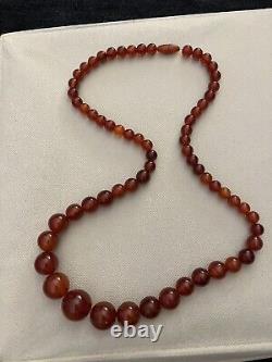 Antique 26 Bakelite Cherry Amber Graduated Round Bead Necklace 76 Grams Vintage