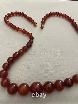 Antique 26 Bakelite Cherry Amber Graduated Round Bead Necklace 76 Grams Vintage