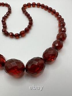 Antique 27 Graduated Cherry Amber Bakelite Faceted Necklace 46g