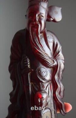 Antique 2 Chinese Red Cherry Amber Bakelite Resin Immortal Figure Figurine 2543g