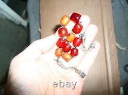 Antique 2 Silver Tassels and Cherry Amber Bakelite Faturan Prayer Beads