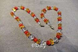 Antique 5-Star Rock Crystal/Clear QuartzRed Cat's EyeYellow Necklace & Earring