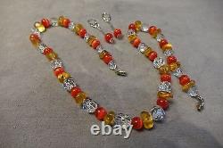 Antique 5-Star Rock Crystal/Clear QuartzRed Cat's EyeYellow Necklace & Earring