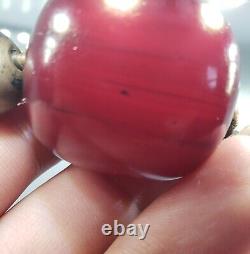 Antique 925 Sterling Silver Faturan Cherry Amber Bakelite Beaded Necklace 108 gr