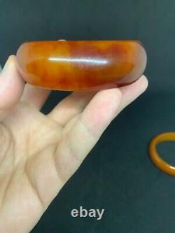 Antique Amber Bakelite Cherry Butterscotch 2 Bangles Veined Marble Rare Old 87 g
