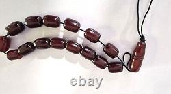 Antique Amber Faturan Red Cherry Bakelite Catalin, Worry Prayer Beads 15 + 1