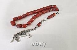 Antique Amber Faturan Red Cherry Bakelite Catalin, Worry Prayer Beads 25 + 1