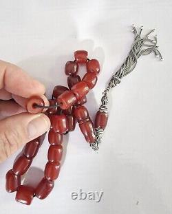 Antique Amber Faturan Red Cherry Bakelite Catalin, Worry Prayer Beads 25 + 1