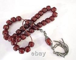 Antique Amber Faturan Red Cherry Bakelite Catalin, Worry Prayer Beads 33 + 1