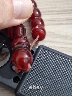 Antique Amber Faturan Red Cherry Bakelite Catalin, Worry Prayer Beads 33 + 1