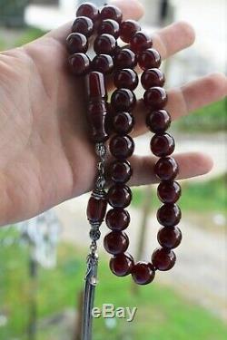 Antique Amber Faturan Red Cherry Bakelite Catalin, Worry Prayer Beads Tesbih
