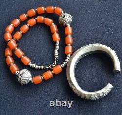 Antique Amber Necklace, Old Amber Necklace, Lunar Amulet, African (V223)