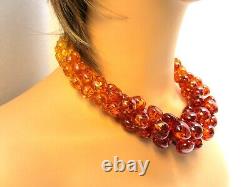 Antique Amber ombre necklace Barbell shape beaded honey gold cherry blue amber