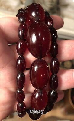 Antique Art Deco 1920s Cherry Amber Bakelite Faturan Bead Necklace 48g Tested