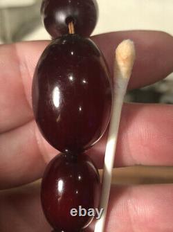 Antique Art Deco 1920s Cherry Amber Bakelite Faturan Bead Necklace 48g Tested