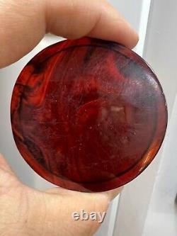 Antique Art Deco Butterscotch Red Cherry Amber Marbled Bakelite Round Tile 37gr
