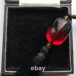 Antique Art Deco Cherry Amber Bakelite Bead Tassel Flapper Necklace Tested Gatsb