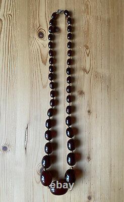Antique Art Deco Cherry Amber Bakelite Beads Necklace Swirls/Veins 29.5 95g