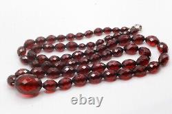 Antique Art Deco Cherry Amber Bakelite Faceted 65G Sterling Silver Necklace