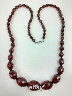 Antique Art Deco Cherry Amber Bakelite Faceted Graduated Bead Necklace 30