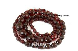 Antique Art Deco Cherry Amber Bakelite Facetted Beads Necklace 53.3g
