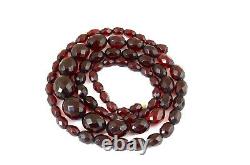 Antique Art Deco Cherry Amber Bakelite Facetted Beads Necklace 53g