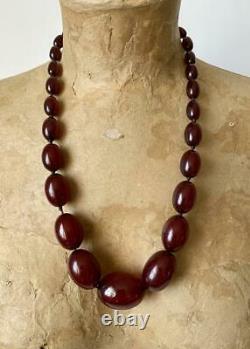 Antique Art Deco Cherry Red Amber Bakelite Graduated Beads 85cm Necklace 1920's